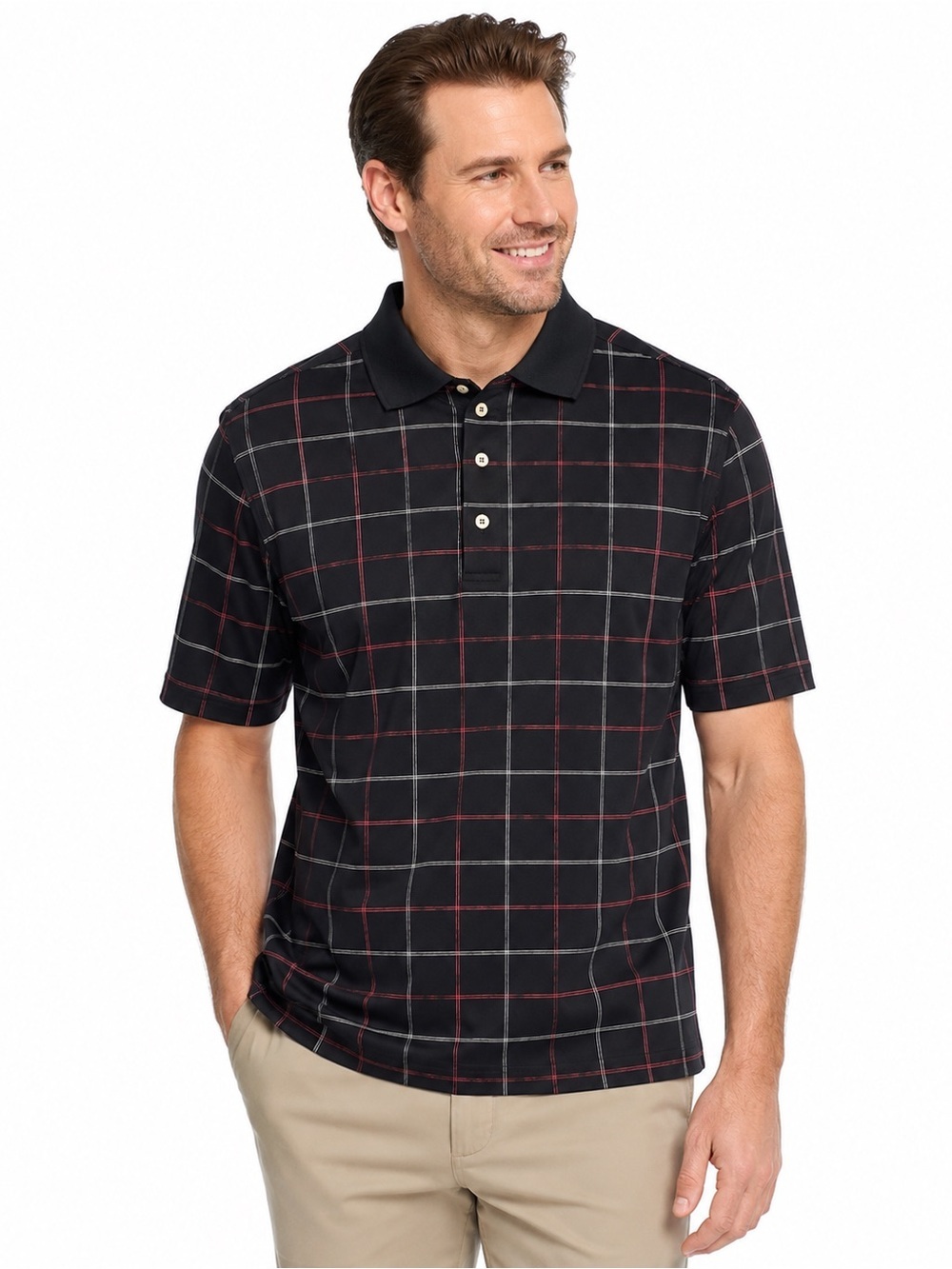 Peter Millar Polo Shirt Men’s Large Black Windowpane Short Sleeve Golf